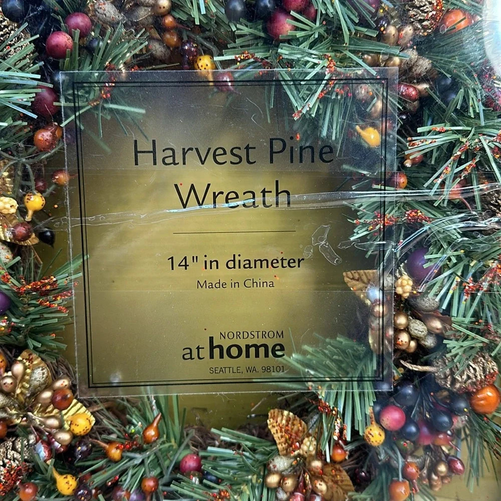 Harvest Pine Wreath 14” Holiday Multi Colored Festive Wreath